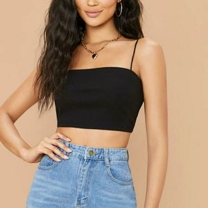 SHEIN Black Ribbed Cami Crop Top Spaghetti Strap
